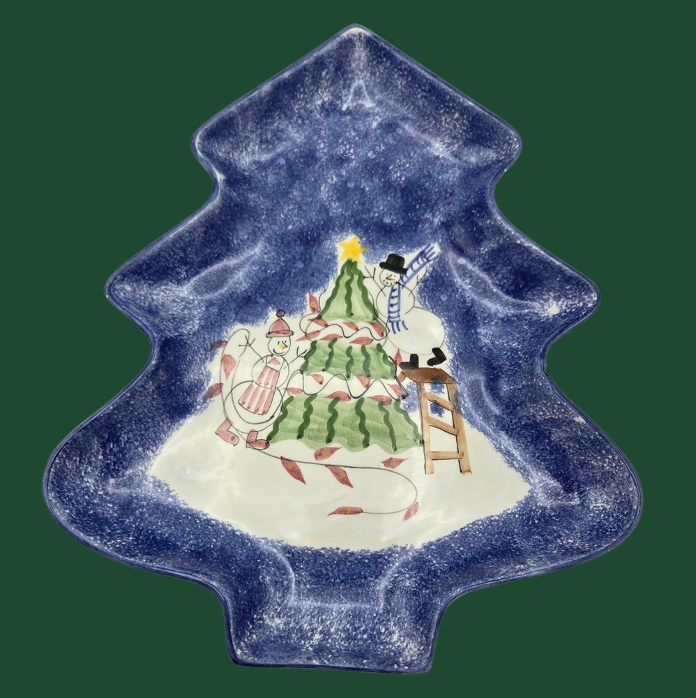 Vintage Marketplace Italy Hand Painted Christmas Tree Cheese  Appetizer Dish